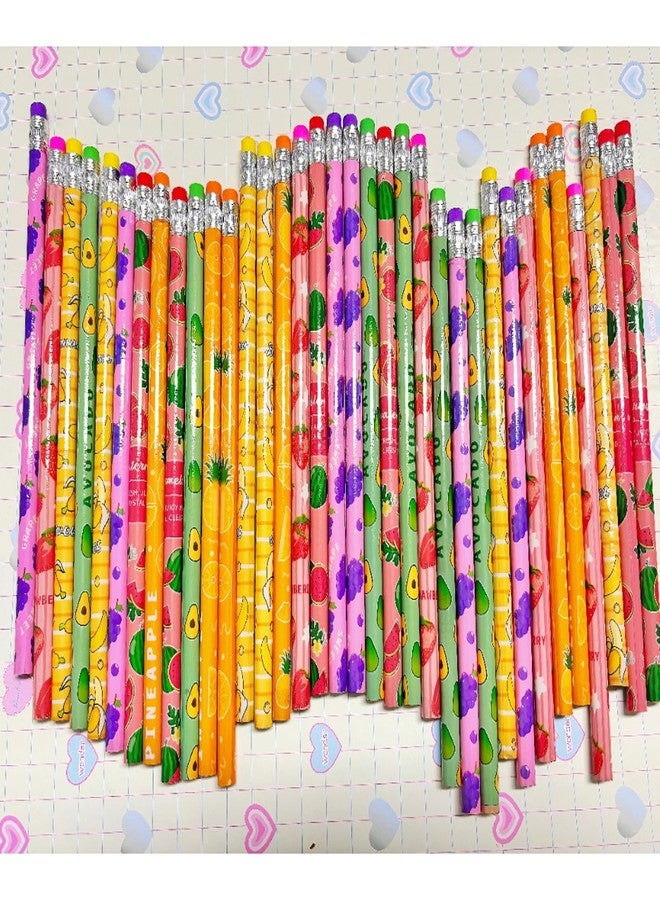 Jsehchya 72PCS Corlorful Wooden cased Pencils for Kids with Erasers, Wood Wedding Golf for School,Drawing,Gift (72PCS) (Fruit, 72) - Image 1